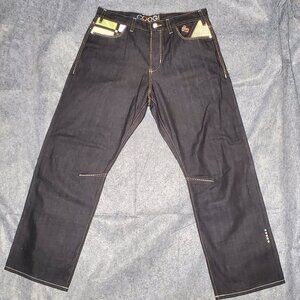 Coogi Jeans Size 38X34 Black Denim Embroidered Pockets Baggy Y2k Hip Hop